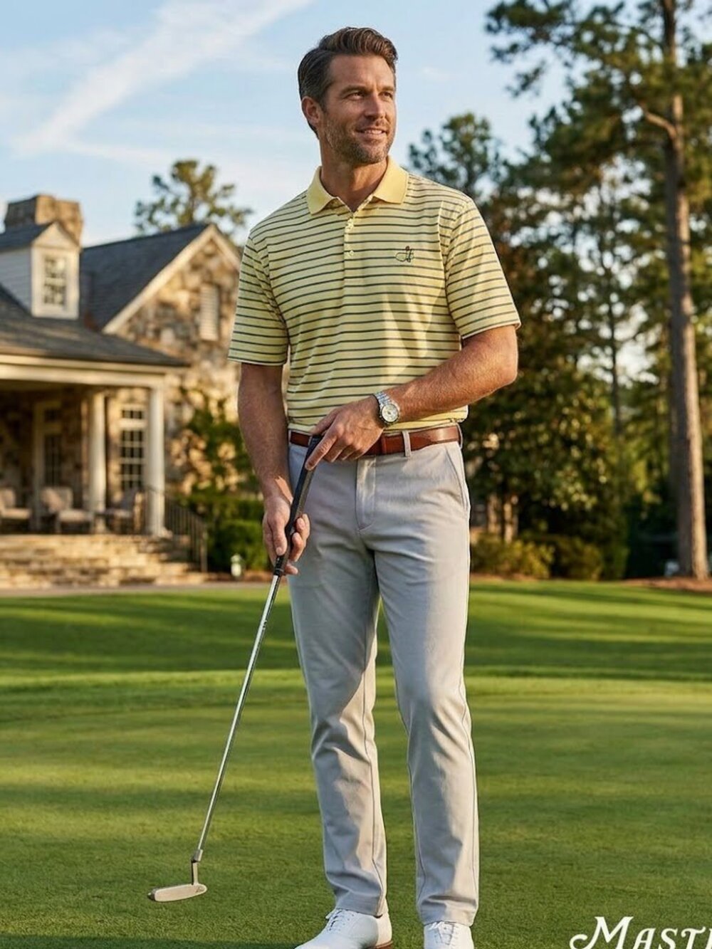 Masters Polo Shirt Mens 2XL Golf Striped Augusta Yellow Mercerized Pima Cotton